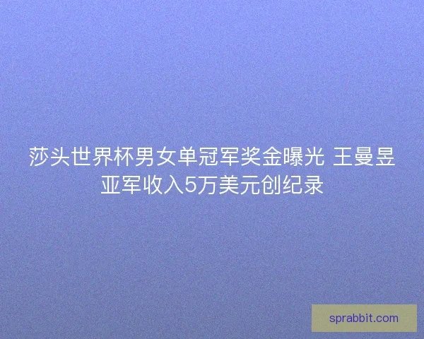 莎头世界杯男女单冠军奖金曝光 王曼昱亚军收入5万美元创纪录